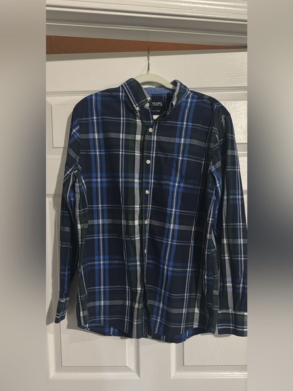 Chaps Navy Blue Green Plaid Button-Down Shirt